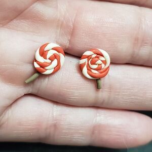 Red and white polymer clay sucker earrings